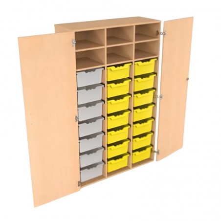 Armoire de rangement avec 21 bacs en plastique