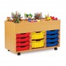 Meuble rangement scolaire sur roulettes - 6 cases + 10 bacs