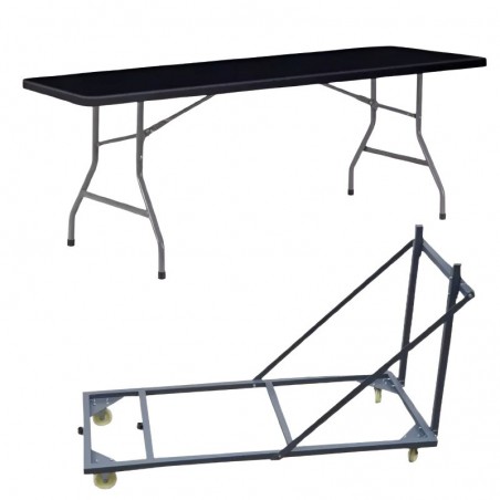 Lot - Tables polypro pliantes noires 183 cm + chariot