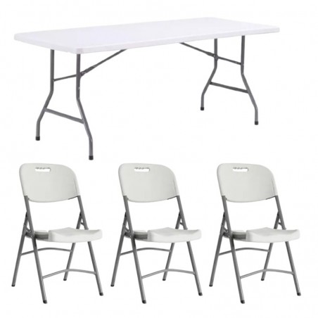 10 tables pliantes blanches + 60 chaises pliantes polypro