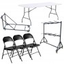 Lot - 20 tables polypro + 120 chaises métallique + 3 chariots