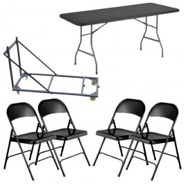 20 tables rectangles pliantes + 120 chaises métalliques + chariot