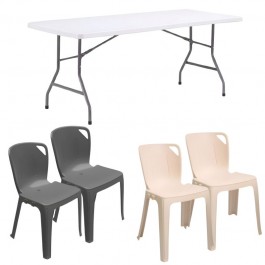 Lot - 10 tables pliantes polypro + 60 chaises empilables M4 Elena