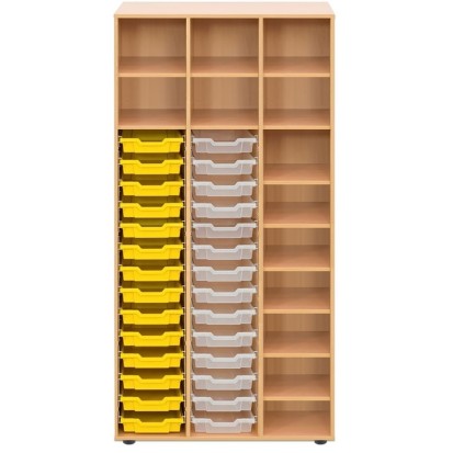 Armoire rangement école - 13 cases + 28 bacs